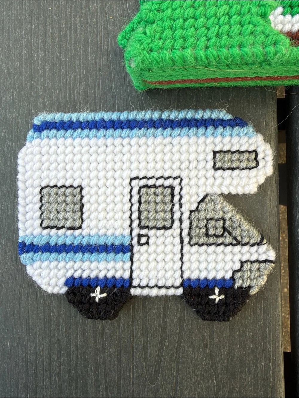 Cross-Stitch Camper & Mountain Coaster Set - Green, Blue, Purple
